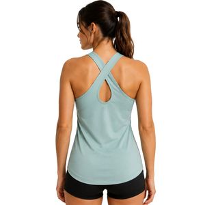 Camiseta Deportiva sin Mangas para Mujer, Color Verde Espuma de Mar, Absorbe la Humedad, para Gimnasio, Yoga, Fitness, Running, Deportes, Personalizable OEM - Product Image 2