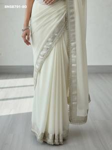 Collection Premium : Dernier modèle de sari en mousseline de soie avec bordure décorative, ensemble de chemisier de créateur, bleu, Needle Exports Bollywood - Product Image 2