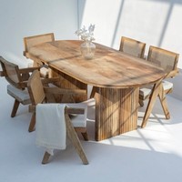 Table à manger ovale Vandana Aureo Optima avec pieds à lattes et design moderne et contemporain