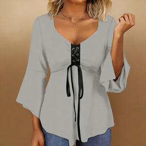 Offre Spéciale – Débardeur Élégant et Décontracté SWEET BABE à Col Rond, Manches Évasées en Dentelle, Couleur Unie, Écologique, Idéal pour l'Été et le Quotidien - Product Image 2