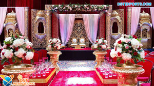 Mandap de Boda Tradicional con Tema Dorado, Mandap Rústico Hindú para Bodas, Decoración de Mandap de Estilo Abierto Indio, NUEVA YORK - Product Image 5