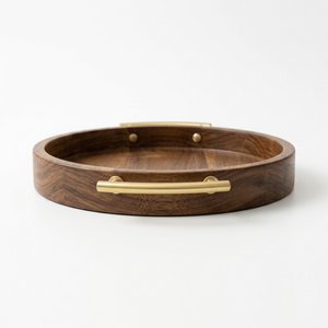 Bandeja Redonda de Madera de Mango de Lujo con Asas Doradas para Hoteles, Restaurantes y Decoración de Bodas, Plato de Postre Premium, Vajilla - Product Image 2