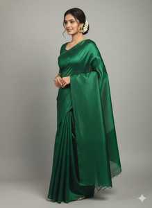 Sari en soie vert élégant pour femme, robe de mariée longue, coupe classique, extensible, tenue ethnique indienne et pakistanaise - Product Image 2