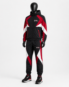 Ensemble de survêtement sportif Fly Humble pour homme, coupe-vent, respirant, en polaire, avec col montant et blocs de couleur noir, rouge et blanc - Product Image 3