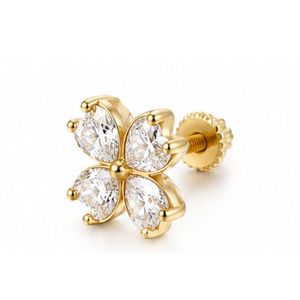 925 Silver Clover Fine Stud <b>Earrings</b> for Ladies with 18K Gold Plated Screw Back, Custom Zircon Cartilage Jewelry - Product Image 2