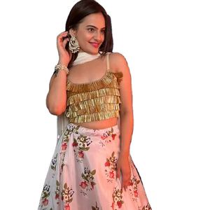 La mejor demanda de ropa para adultos Fiesta nocturna de noche Especial Impreso digital Tela de seda pura Color brillante Fancy Choli con Dupatta Set - Product Image 1