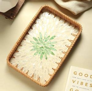 Juego de bandejas de servir talladas en madera de mango de color natural, vajilla decorativa ecológica para cocina, bandeja moderna de lujo apta para lavavajillas - Product Image 1