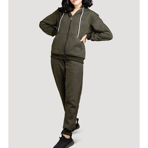 Women's Maroon Hooded Tracksuit 2 Piece <b>Set</b> Full Sleeve Zipper Front Solid Color Casual <b>Joggers</b> Regular Fit Spring Wear 100% - Product Image 5