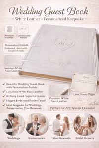 สมุดเยี่ยมงานแต่งงานปกหนังสีขาวรักษ์โลก ปั๊มนูนอักษรย่อส่วนตัว อัลบั้มเก็บความทรงจำ หน้ากระดาษมีเส้นสำหรับงานแต่งงาน - Product Image 6