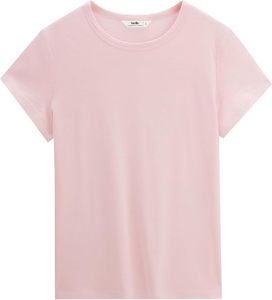 Women's <b>Pink</b> Short Sleeve O-Neck T-Shirt Regular Fit Solid Color Jersey Knitted Cotton Casual Spring Summer - Product Image 6