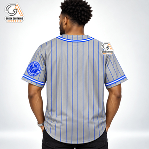 เสื้อเบสบอลผู้ชาย Phi Beta Sigma สีเทา-น้ำเงินลายทาง แขนสั้น ติดกระดุมด้านหน้า ทรงปกติ แห้งเร็ว ระบายอากาศได้ดี ผลิตจากโพลีเอสเตอร์ 100% - Product Image 2