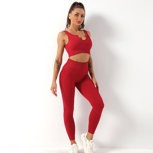<b>Black</b> 2-Piece <b>Yoga</b> Set High Waist <b>Leggings</b> Scoop Neck Crop Top Racerback Seamless Four-Way Stretch Solid Color Workout Wear - Product Image 3