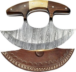 Cuchillo de Caza de Acero de Damasco, Hoja de Punta Caída, Mango de Madera, Borde Biselado, Uso en Exteriores, Grosor de 0.7mm, Hoja Única - Product Image 2