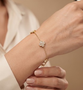 Luxury Classic <b>Gold</b> Clover <b>Charm</b> <b>Bracelet</b> 14K/18K <b>Solid</b> <b>Gold</b> IGI Certified Natural Diamond Women's Fine Jewelry OEM/ODM - Product Image 1