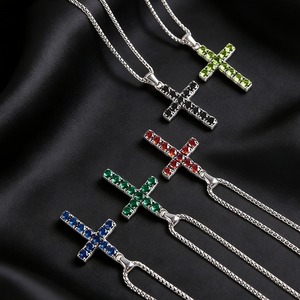 KRISHNAM JEWELS Hip Hop Rhodium 925 Silver Colorful Stone Cross Pendant Necklace <b>Iced</b> Luxury Street Fashion <b>Chain</b> Men Women - Product Image 1