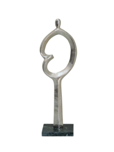 Escultura Abstracta de Figura Humana en Aluminio Plateado sobre Base de Mármol Verde - Decoración de Arte Metálico Moderno y Minimalista para el Hogar y la Oficina - Product Image 4