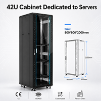 Kabinet Jaringan Lantai 42U Rak Server 19 Inci 800x800mm Baja SPCC Pintu Kaca Rak Pusat Data Hitam Tersedia