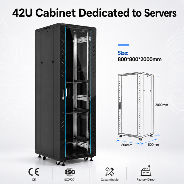 42U Floor Standing Network Cabinet 19 Inch Server Rack 800x800mm SPCC Steel Glass Door Data Center Rack Black in Stock