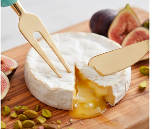 Ensemble de 3 couteaux à fromage en acier inoxydable doré avec manche en pierre marbrée bleue, spatule de service, fourchette et spatules à tartiner pour la cuisine - Product Image 4