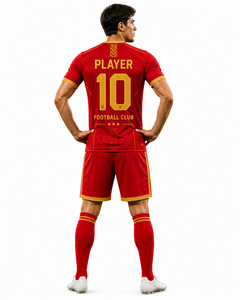 Equipación de Fútbol Elite en Rojo y Dorado, Conjunto de Camiseta y Pantalones Cortos de Alto Rendimiento con Diseño Moderno y Ajuste Cómodo - Product Image 4