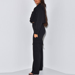 Conjunto de dos piezas de chaqueta y pantalones cargo para mujer, cintura alta, multibolsillos, estilo urbano, fabricante OEM ODM - Product Image 2