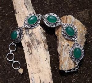 Wholesale Women's Bohemian Gemstone <b>Bracelet</b> Supplier | Green Onyx Rose Quartz Turquoise Agate | Antique Silver Plated Chain - Product Image 1