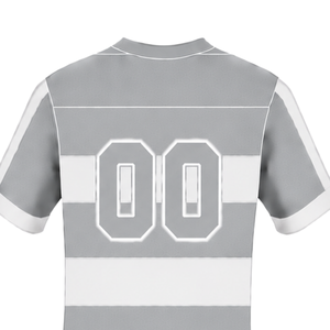 เสื้อรักบี้แขนสั้นสีเทาอ่อนขาว คอกลม ลายทาง เสื้อแข่งขันกีฬา สำหรับฝึกซ้อมและแข่งขัน ชุดกีฬาทีม - Product Image 4