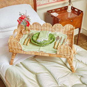 Plateau en rotin festonné de style bohème moderne avec pieds, table de service pliante en osier naturel pour la décoration de chambre - Product Image 4