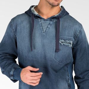 Sudadera con Capucha de Mezclilla de la Mejor Calidad para Hombre, Talla Grande, Azul Lavado, Estilo Oversize, con Logotipo Personalizado Bordado y Bolsillo Canguro - Product Image 1