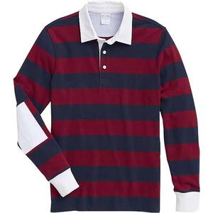 Men's Long Sleeve Striped Polo Shirt 100% Cotton Turn-<b>down</b> Collar Full Sleeve Regular Fit All Seasons Embroidery Logo Front - Product Image 3