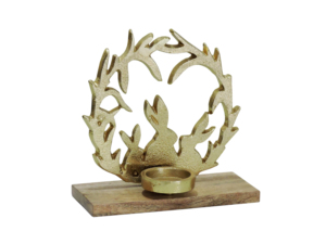 Candelabro Decorativo con Corona de Conejo y Astas Doradas, Base de Madera, Centro de Mesa Festivo - Product Image 2