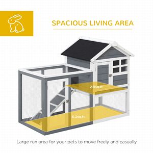 Conejera de Madera Resistente a la Intemperie de 48 Pulgadas con Techo Inclinado de Asfalto, Corral Interior/Exterior para Conejos, Jaula Divertida para Mascotas - Product Image 3
