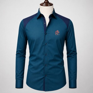 เสื้อเชิ้ตแขนยาวคุณภาพสูงสำหรับผู้ชาย เสื้อเชิ้ตทำงานแขนยาวสำหรับผู้ชาย ผ้าคอตตอนผสม เนื้อผ้าเรียบเนียน ยาว - Product Image 1