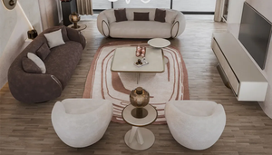Ensemble de canapés modernes en teck massif courbé, luxe, 3 places, fauteuils d'appoint, table basse centrale pour salon - Product Image 6