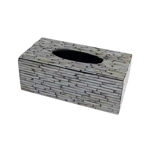 Caja de pañuelos rectangular de alta gama con incrustaciones de nácar y madera hecha a mano para decoración del hogar - Product Image 5