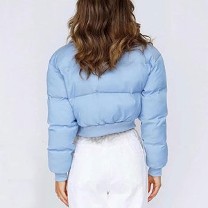 <b>Women's</b> Light Blue Quilted <b>Puffer</b> <b>Jacket</b> Stand Collar Zipper Bomber Coat Winter Thick Outerwear - Product Image 2