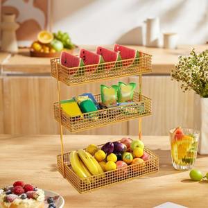 Support à fruits en fer à 3 niveaux multifonctionnel, panier à collations pour comptoir de cuisine, panier à fruits élégant de grande capacité pour la maison - Product Image 3