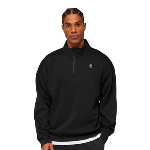 Sweat-shirt à col zippé noir surdimensionné pour homme, en molleton épais, coupe décontractée, style streetwear - Product Image 1