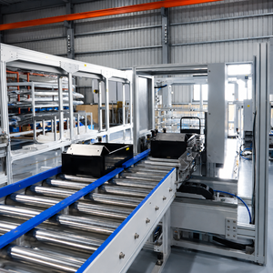 Semi-Automatic Assembly Line Conveyor With Roller Belt And Vertical Pallet Lifter For Manufacturing Handling - Product Image 1