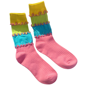 Macaron Color Patchwork <b>Socks</b> Japanese Style Street Sweat-absorbing <b>Socks</b> Cute and Creative Mid-calf Pile-up <b>Socks</b> - Product Image 2