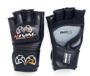 ถุงมือชกมวย RMX-F4 MMA ของ Rival Boxing Gear สีดำ หนังแท้ ครึ่งนิ้ว ปิดด้วยเวลโคร สำหรับผู้ใหญ่ อุปกรณ์ฝึกศิลปะการต่อสู้ - Product Image 1