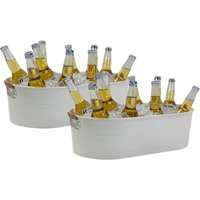 Seau à glace unique en métal galvanisé, résistant à la rouille, avec poignées, pour vin, bière, champagne, refroidisseur de boissons ovale pour bar