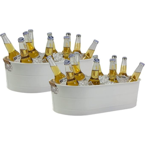 Unique Galvanized Metal Ice Bucket Rust-Proof Beverage Tub With Handles For Wine Beer Champagne Oval Party <b>Drinks</b> <b>Cooler</b> For Bar - Product Image 4