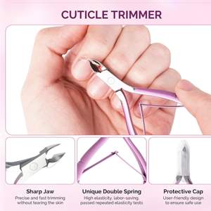 Kit de coupe-cuticules en acier inoxydable, pousse-cuticules et dissolvant double face, coupe-ongles acrylique, outils de manucure et pédicure 4-en-1 pour la maison et le salon - Product Image 5