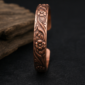 Authentic Floral <b>Engraved</b> Pure Metal Open Cuff <b>Bangle</b> Bracelet Fashionable Metal Jewelry Exquisite Craftsmanship - Product Image 3