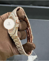 Montre de luxe mécanique en acier inoxydable de qualité supérieure avec diamants Moissanite VVS, sertie de pierres, en or rose et verre saphir, vente en gros