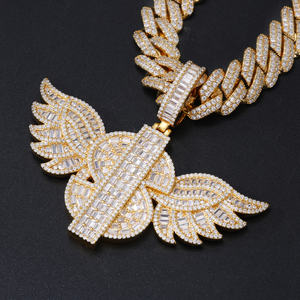 Platinum Plated Wings <b>Pendant</b> With <b>Emerald</b> Cut Diamonds Channel Setting Men's Hiphop Themed Jewelry Gift - Product Image 3