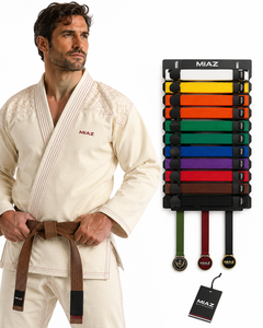 MIAZ BJJ Kimono Unisex White Polyester/Cotton Taekwondo Gi with Brown Belt Belt <b>Rack</b> Set Martial Arts Training Custom Printing - Product Image 2
