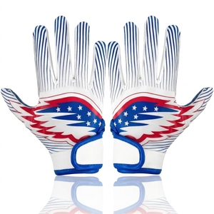 Custom USA Flag Receiver Gloves Synthetic Leather <b>Sticky</b> Grip <b>Hook</b> Loop Breathable Team Sports American Football Gloves - Product Image 1