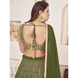 Magnifique Lehenga Choli en Georgette à Paillettes Vertes Semi-Cousu 2000g Zeel Clothing pour Tenue Mehendi - Product Image 3